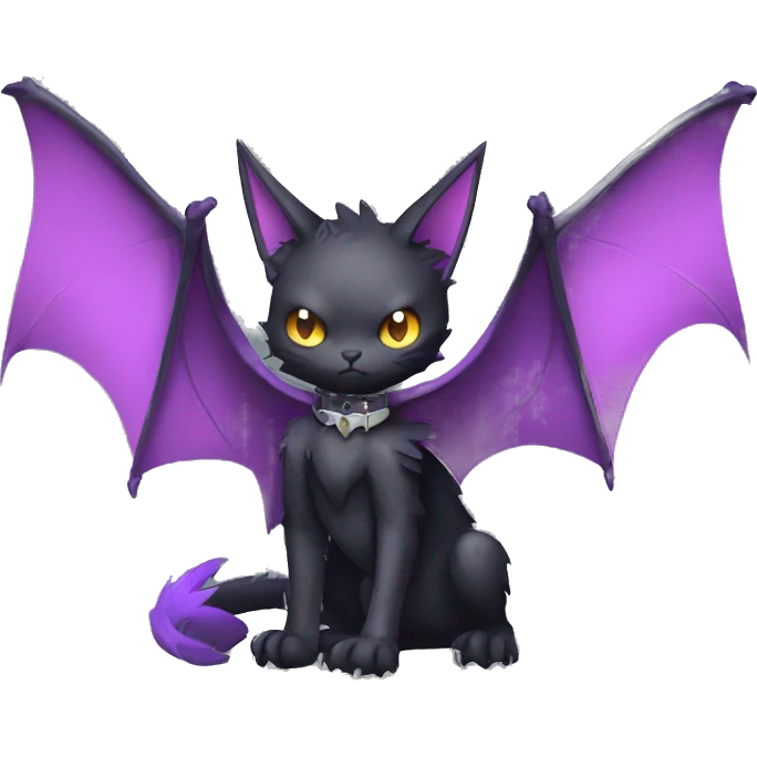 cool edgy black punk Purple nargacuga-bat-cat-Fakemon collar full body emoji