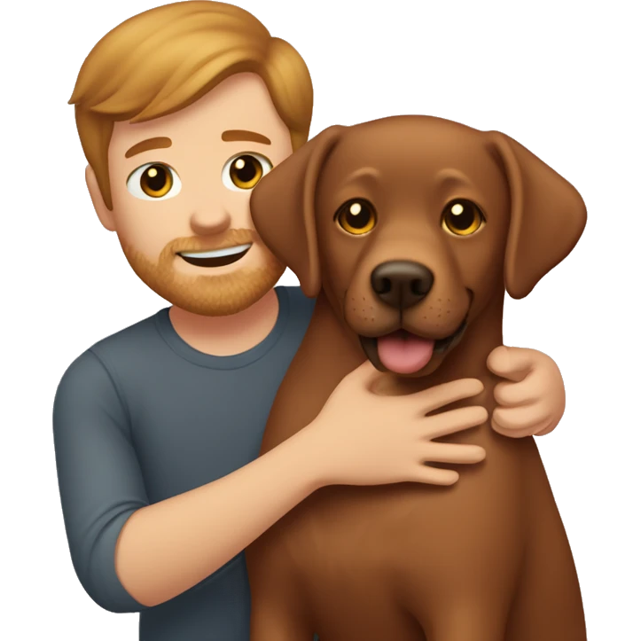 Red Labrador giving brown haired man a hug emoji