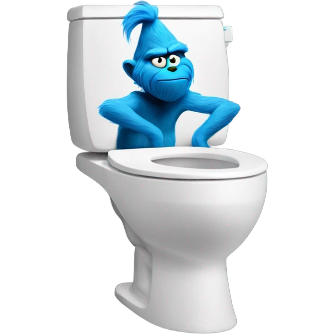 Blue grinch sticking out a toilet  emoji