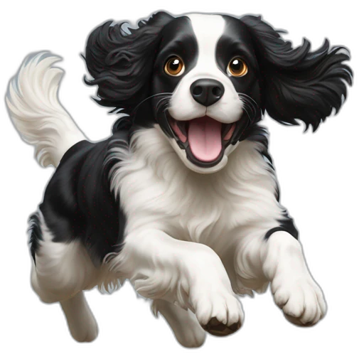 Black and white spaniel jumping for a stick  emoji