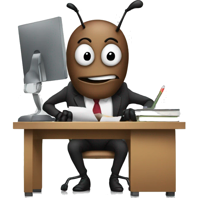 Ant sitting at desk working hard in office emoji