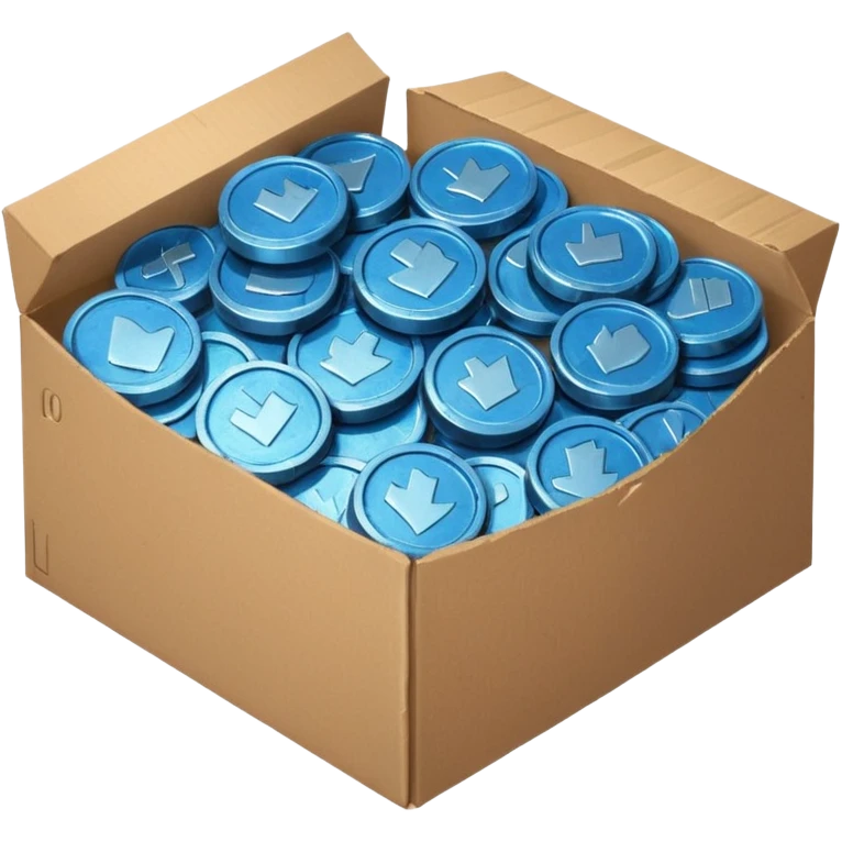 blue coins in a cardboard package emoji