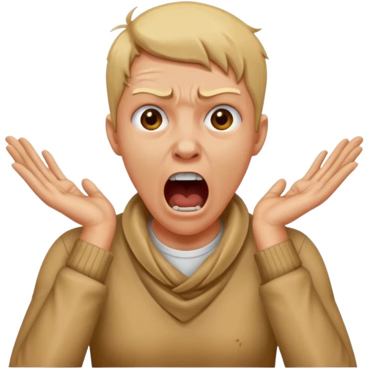 a bust of a person with both their hands around their neck with a face yelling emoji