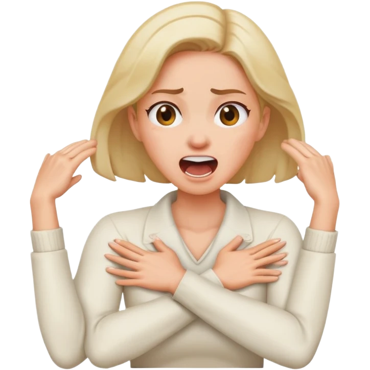 Woman arms crossed holding neck screaming emoji