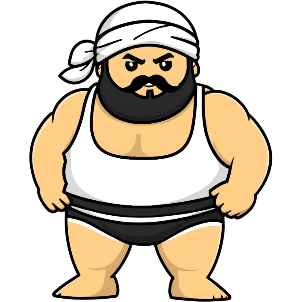 White skin fat guy with black durag, beard and mustache in wrestling singlet emoji