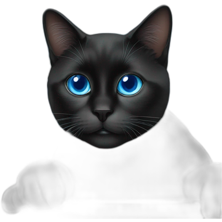 a black cat with blue eyes works on the stock market emoji