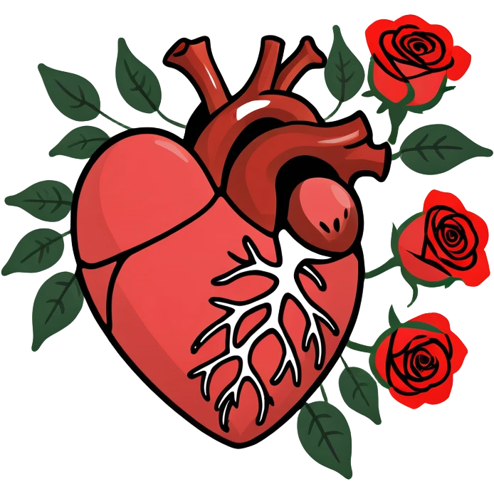 Organ heart with red roses growing out of it  emoji