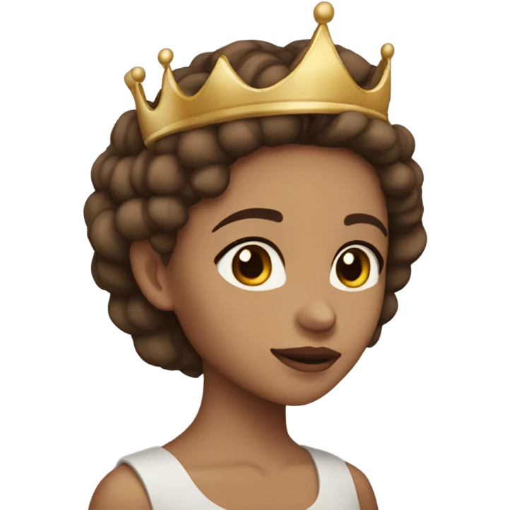 Light skin girl with brown hair and brown eyes wearing a crown emoji