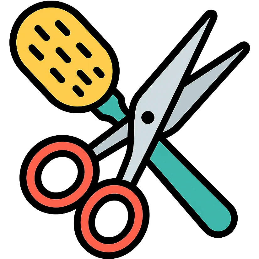 hairbrush and scissors crossed, modern icon style emoji