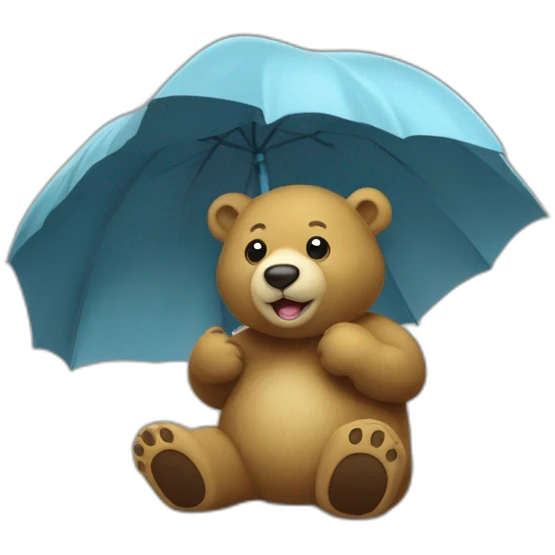 Chat dans les bras d’un ours avec un parapluie emoji