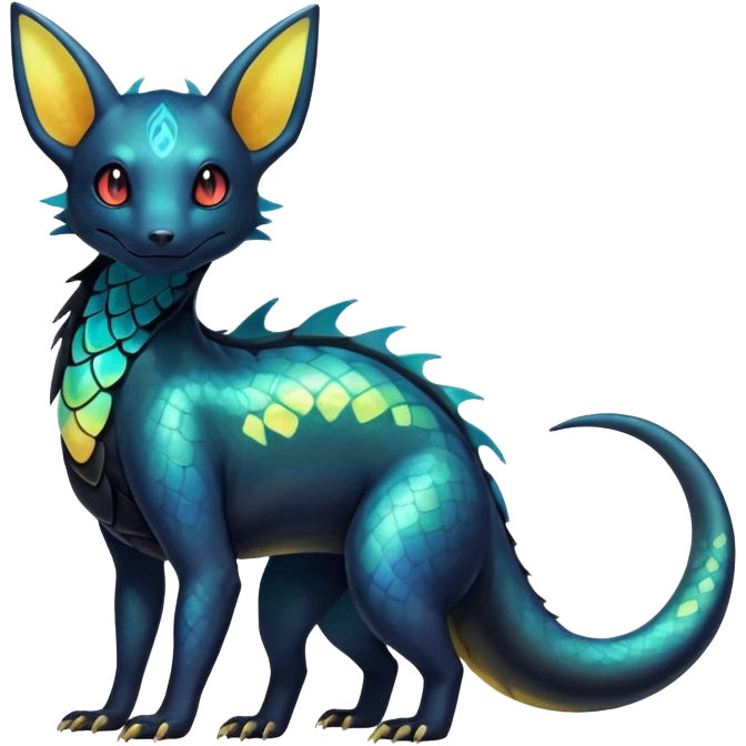 Colorful Iridescent Exotic Salandit-Aurorus-Umbreon-Fakémon-hybrid-creature (full body)  emoji