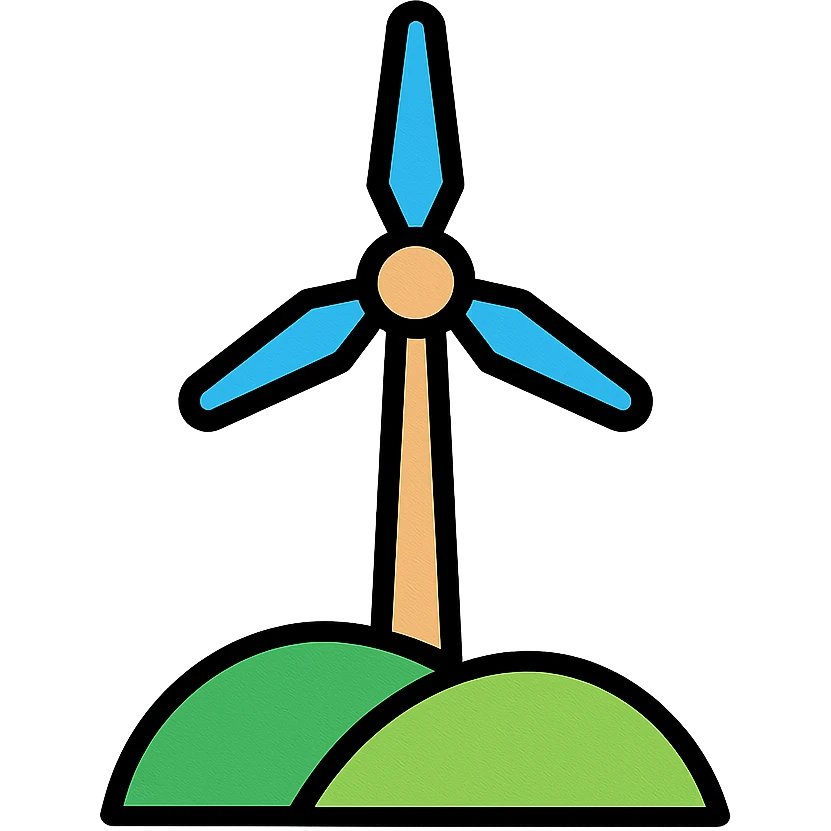 wind turbine on a hill, clean lines, minimal style emoji