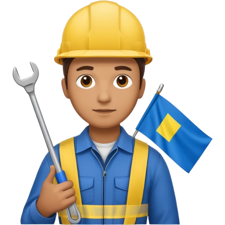 ultra realistic engineer with small ukraine flag and with wrench emoji