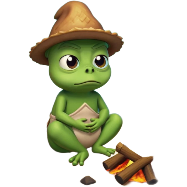 Sukurk pepe 3D vaizdu, prie laužo liudnas. emoji