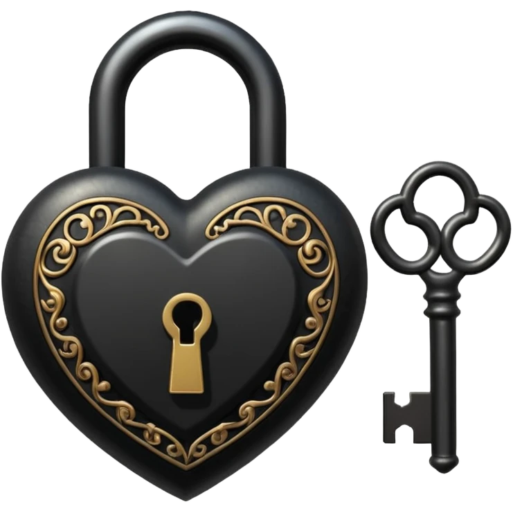 vintage black heart-shaped lock and key emoji