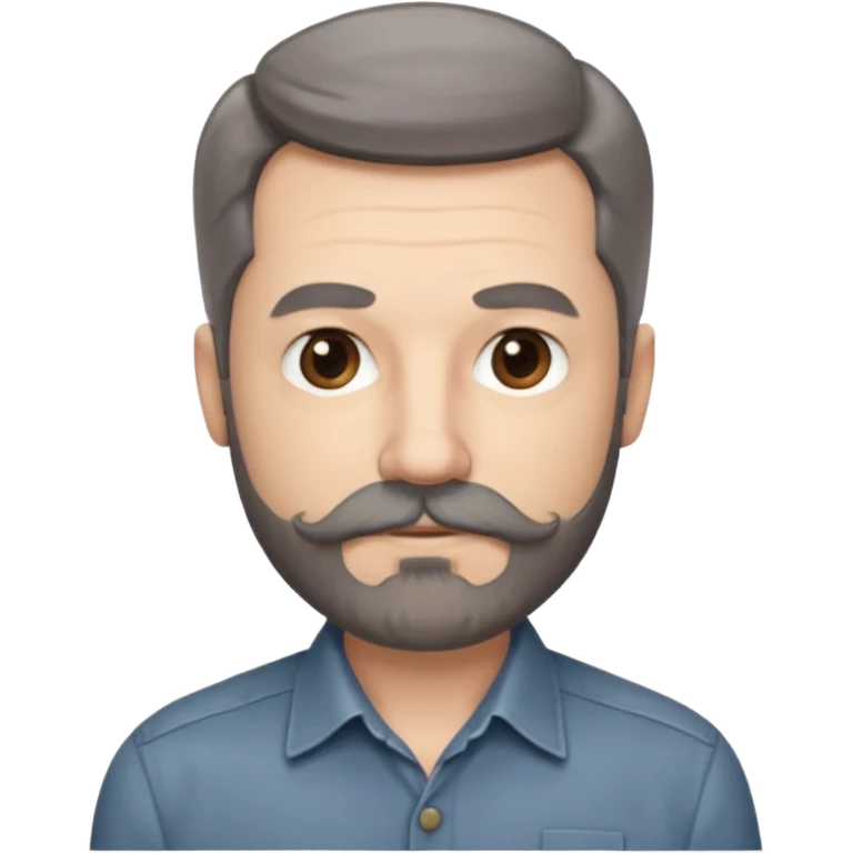 50 yr old white man, pale skin, dark grey hair with some brown highlights, side swept part, groomed moustache and beard emoji