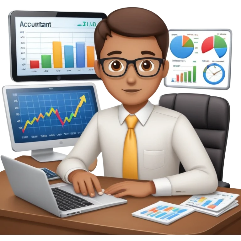 accountant at a desk with laptop and financial charts emoji