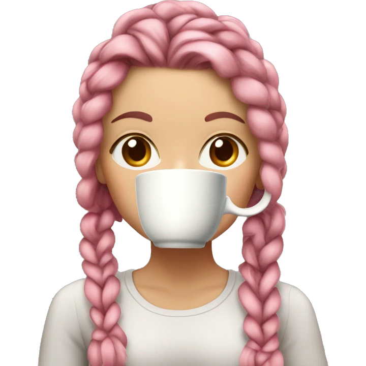 White girl with braided pink and burgundy hair and hazel eyes drinking coffee emoji