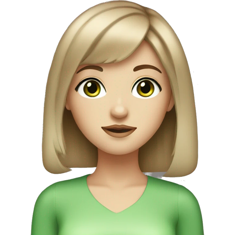 White girl with brown hair with bangs with green eyes and eyeliner  emoji