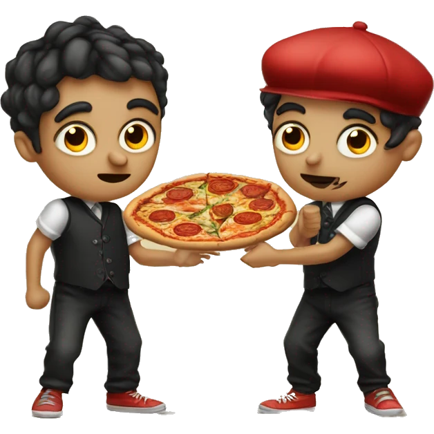 Two Young tattooed italian mafioza kids fighting with pizza and saghetti emoji