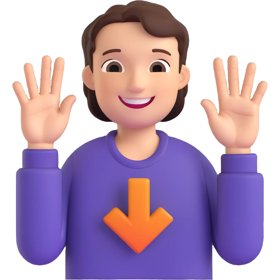 an expressive person smiling, hands in front of chest making a plus sign with fingers, one hand horizontal, one vertical, warm and inviting, simple background emoji