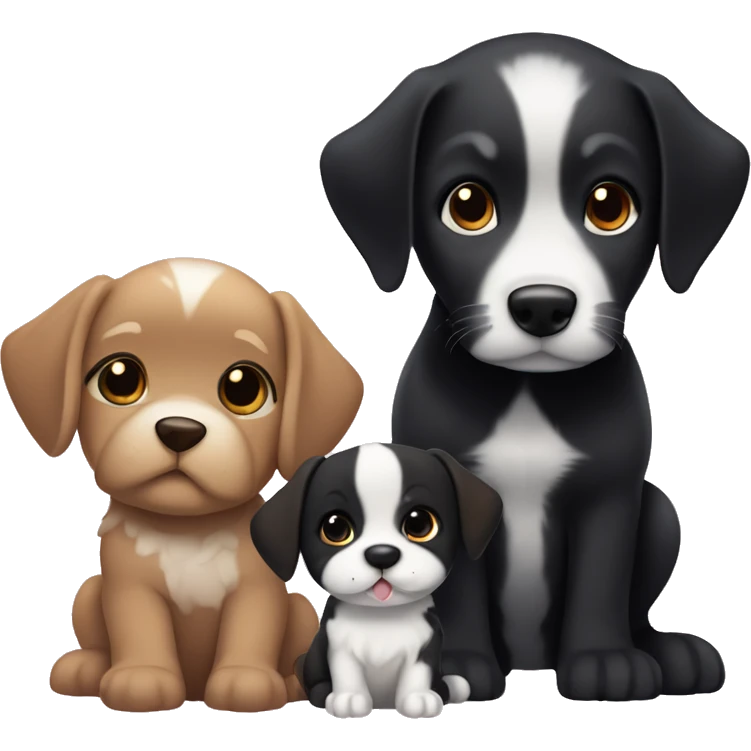 boy and girl couple with white skin and black hair, sitting next to black and white puppy, also a brown puppy emoji