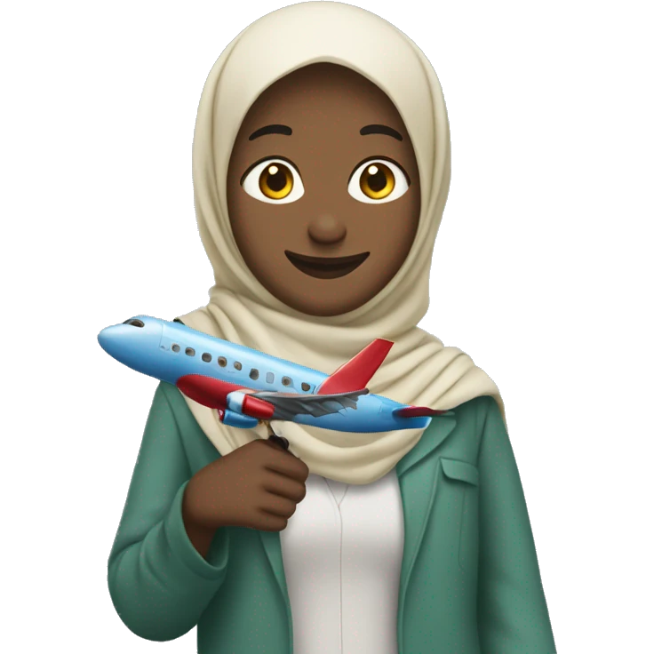 guy in a hijab holdng a toy plane smiling emoji