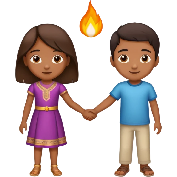 boy and girl holding hands, both Indian, boy with lighter brown skin, girl with medium brown skin, both around age 5-6 emoji