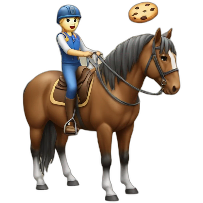 Chat qui mange un cookie sur le dos d’un cheval emoji
