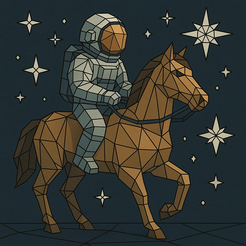 astronaut on horseback with stars in background emoji