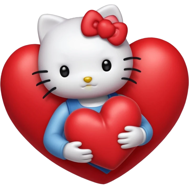 hello kitty hugging a big red heart emoji