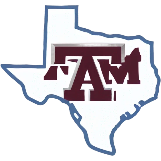 Texas A&M logo inside outline of Texas emoji