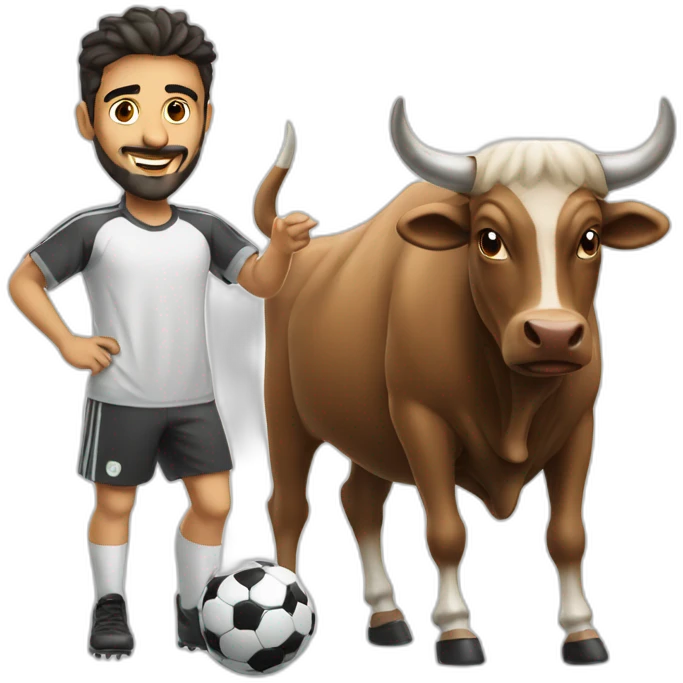Arab guy playing soccer, a bull stand beside him emoji
