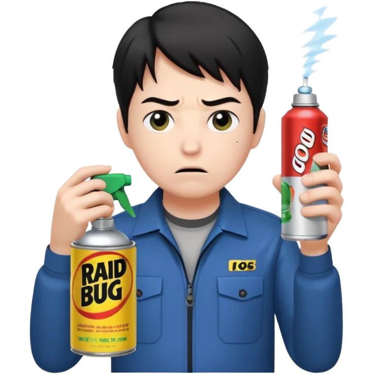Gojo Satoru using a can of raid bug spray looking disgusted emoji