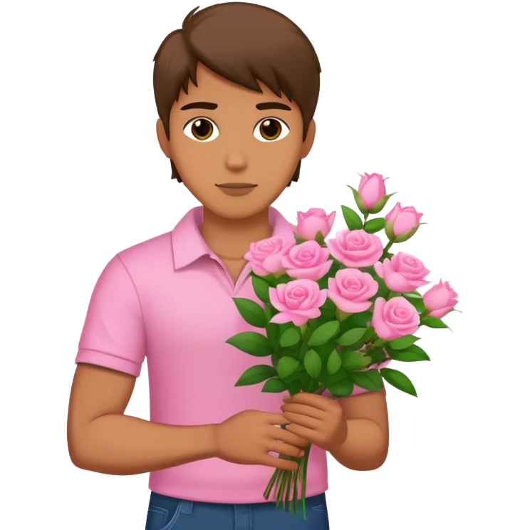 Cool bad boy holding a bouquet of pink jasmine roses emoji