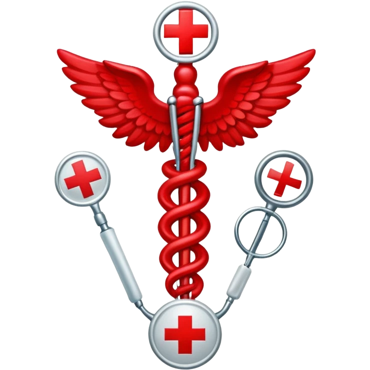 An icon featuring a caduceus (The Hygeia Vessel), a red cross, symbolizing medicine. The design includes medical tools and symbols, representing healthcare, diagnosis, and healing practices. Transparent background highlights the profession and study of medicine. emoji