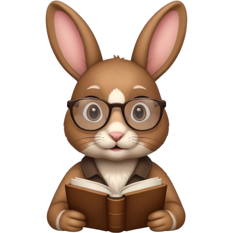 Brown bunny with reading glasses and book. emoji