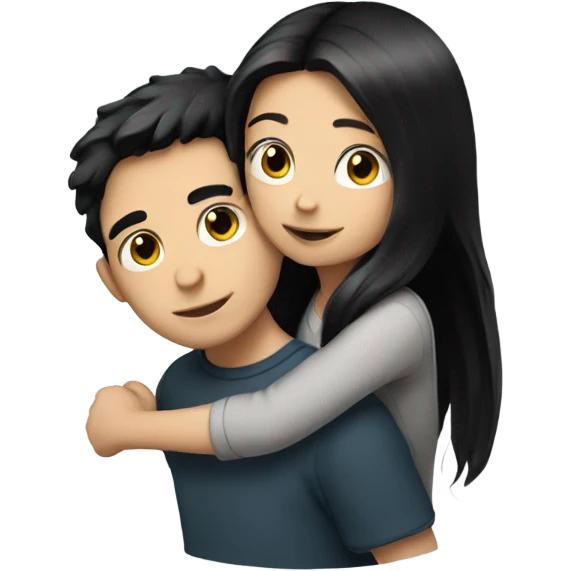 boy-black-hair hug girl with long-black-hair emoji