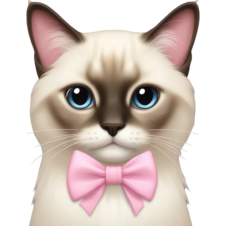 Long haired Siamese cat with pastel pink bow emoji