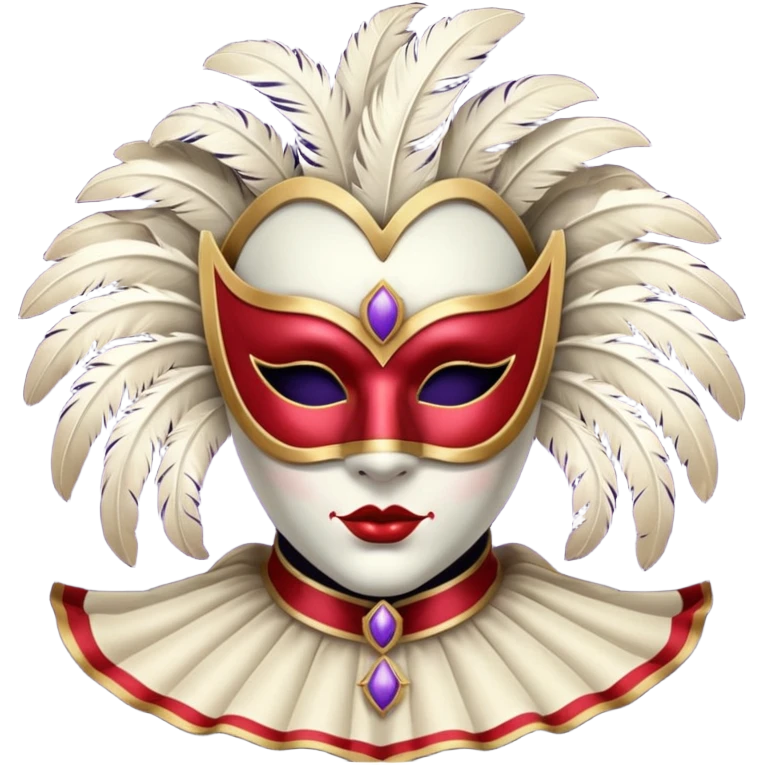 circus masked performer portrait, head and shoulders only, elegant carnival mask, dramatic costume collar, mysterious expression, 3D cartoon, mobile game icon style, clean background, no text, no watermark emoji