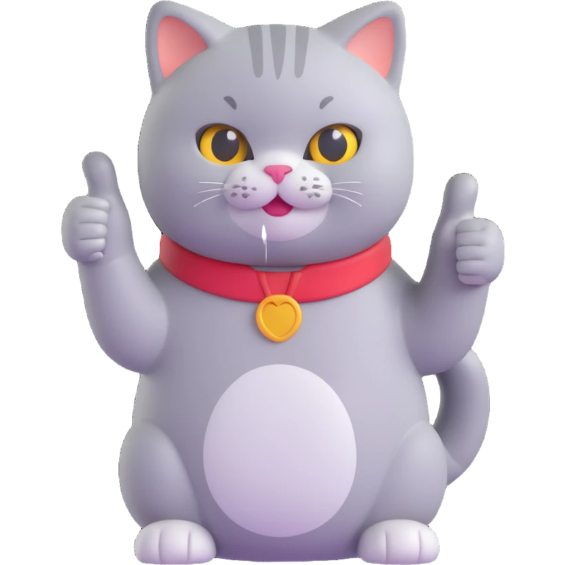 British Shorthair cat giving a thumbs up, cheerful expression, emoji style emoji