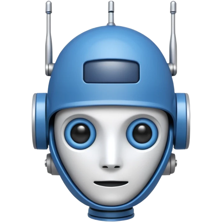 tête de robot cosmonaute bleu et blanc avec une antenne et des yeux fermés emoji