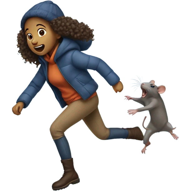 Girl tripping over a rat in winter clothes emoji