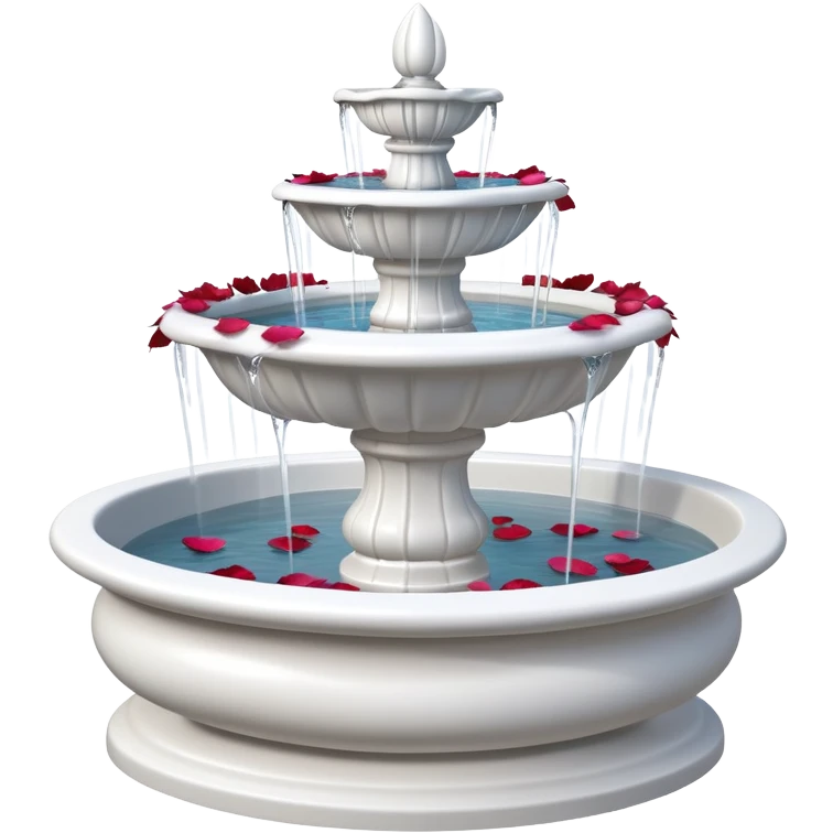 A white romantic porcelain fountain with rose petals scattered around emoji