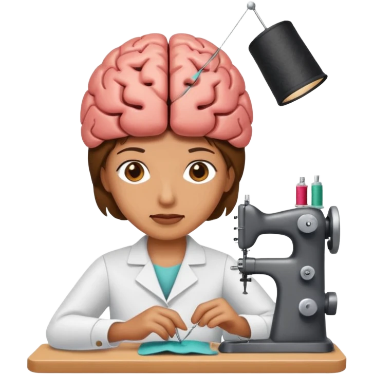 Una persona cosiendo un cerebro emoji