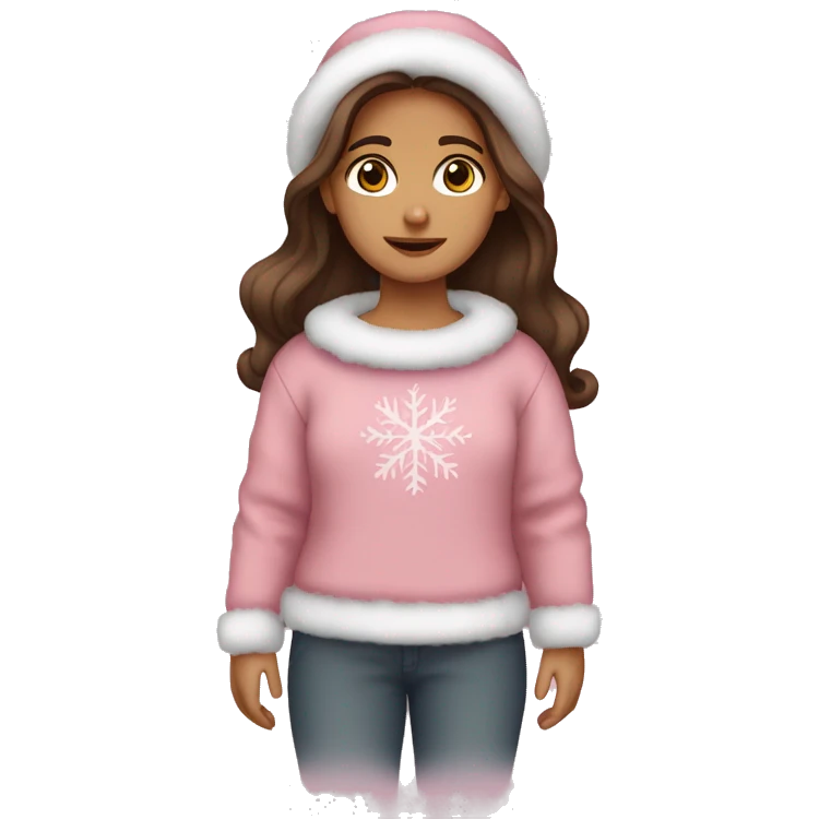 winter, christmas, hispanic, long brown hair, girl, brown eyes, child, full body, pink sweater emoji