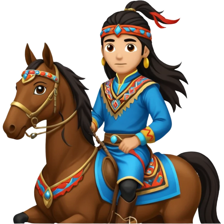 shaman riding horse wearing racing cloth black with number emoji