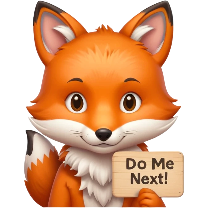 blushing fox holding a sign with the text 'do me next please?' cute emoji style emoji