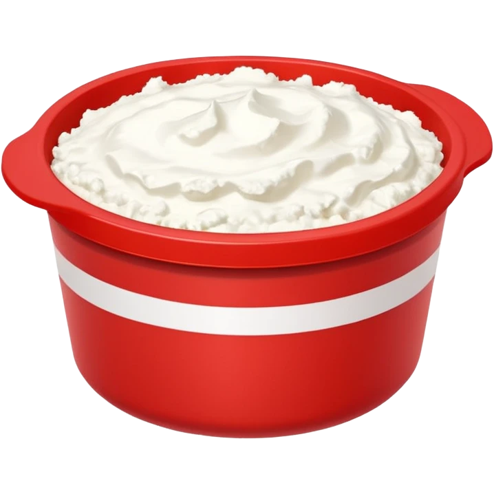 Cottage cheese in a red container with a white stripe at top and bottom emoji