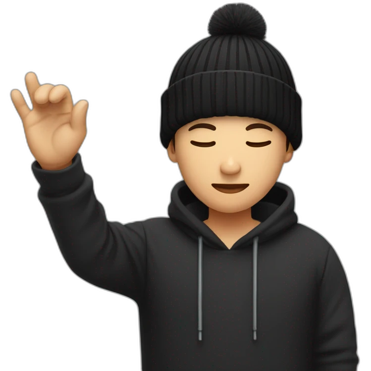 tech guy in in black shirt and black beanie holding hands together with closed eyes emoji